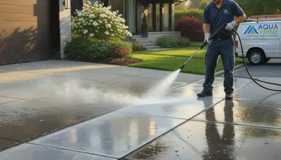 Concrete pressure cleaning in Kenosha, WI, removing grime from a driveway or walkway for a clean finish