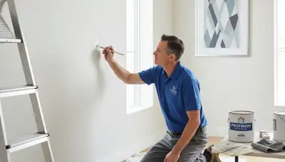Professional painter completing paint touch-ups in Kenosha, WI for a home exterior