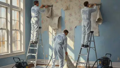 Wallpaper removal service in Kenosha, WI by Kenosha Paint Pros preparing walls for painting